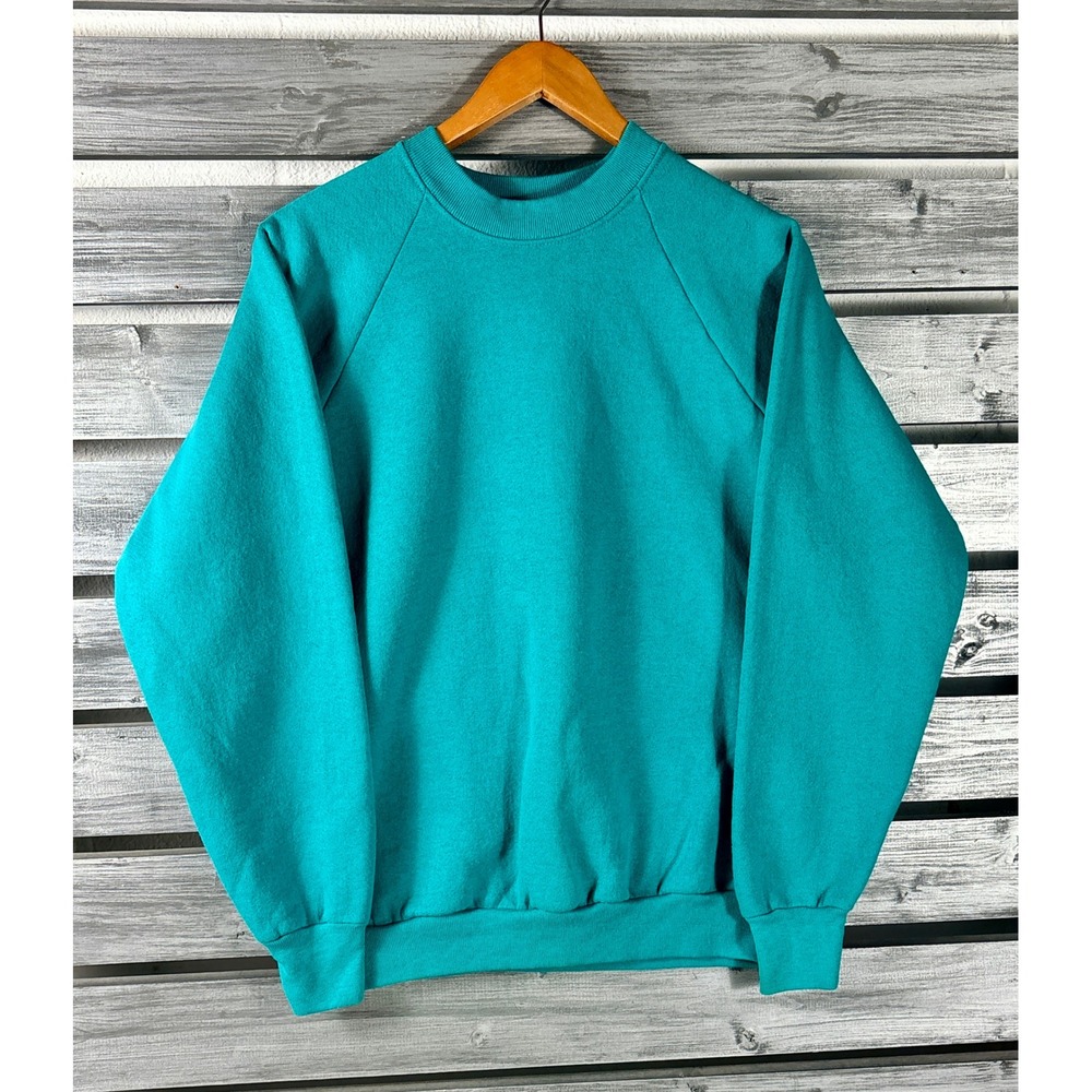 Vintage 90s Fruit of the Loom Sweatshirt Teal Raglan Made in USA Mens M blank